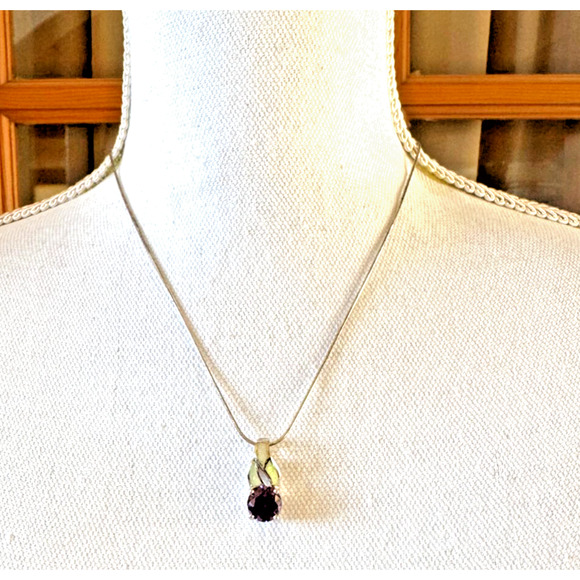 Gorgeous Sterling Silver Opal Inlay Purple Faceted Stone Pendant Necklace - Picture 4 of 8